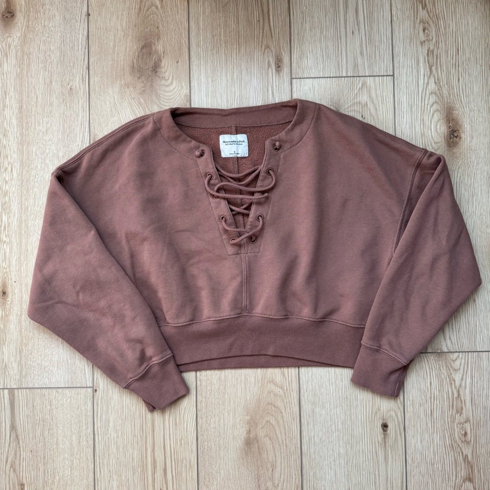 abercrombie and fitch cropped lace up soft collection brown sweatshirt small